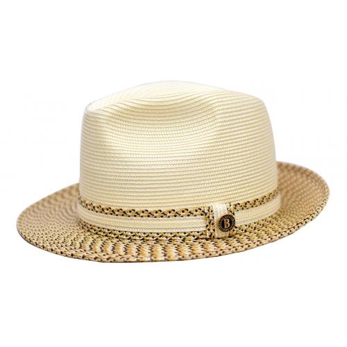 Bruno Capelo Cream / Camel / Brown Braided Fedora Straw Hat With Contrast Brim BC-705